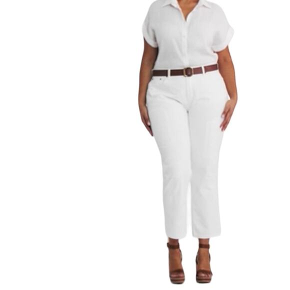 Lauren Ralph Lauren Eyelet Embroidery Relaxed Ankle Jeans White Wash Size 16/16W - Picture 2 of 9